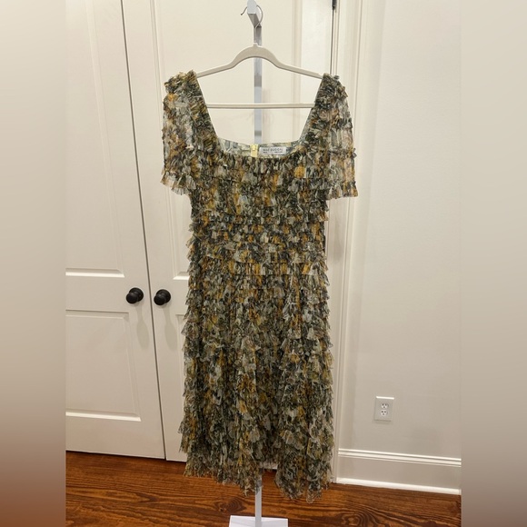 Mac Duggal 8232 Square‑Neck Micro‑Ruffle Tea‑Length Dress – Size 6 NWT Floral - Picture 2 of 5